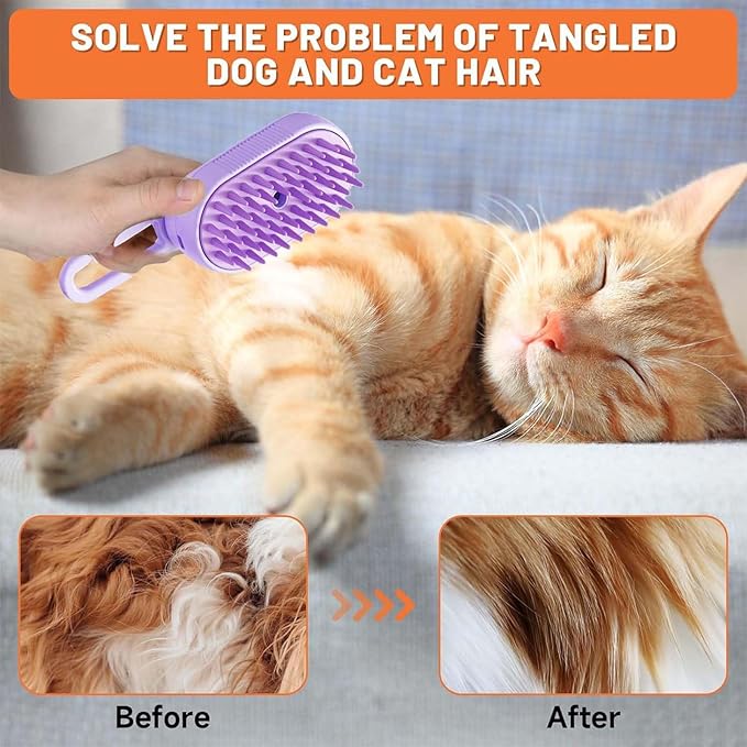 Cat Steam Brush for Shedding, Steam Brush for Indoor Cats, Water Brush, Cat Spray Mist Massaging Brush, Pet Hair Removal Brush, Suitable for Cats, Dogs and Rabbits, Cat Cleaning Brush