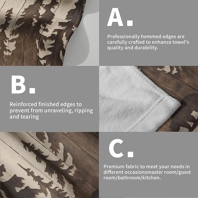 Brown Bear Hand Towels Forest Cabin Bath Fingertip Towels Set of 2 Soft Guest Face Towel Bathroom Decoration Thin Kitchen Tea Dish Towels