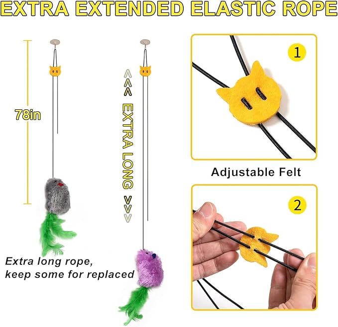 AYWVRBST 3 Pack Hanging Cat Toys, Self Play Chase Exercise, Make Sound, Adjustable Bouncy String, Hanging Mouse Cat Toy for Bored Indoor Adult Cats Kittens, Cat Teaser Toy, with Adhesive Hooks