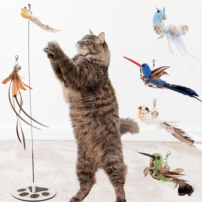 Cat Toy Any Surface Base Cat Wand Toy For Indoor Cats Toys For Boredom Wire Cat Toy Feather Wand Cat Toy Feather Cat Teaser Wand Birds Flying Bird Cat Toy Perfect For Home Alone Cat Toys Self Play