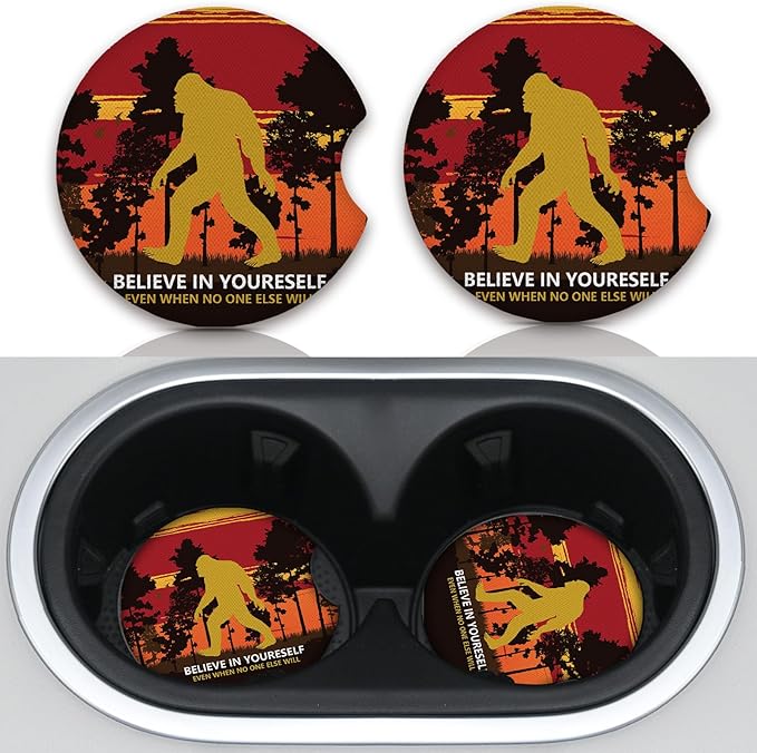 Believe in Yourself Anti-Slip Rubber Car Cup Mat with A Finger Notch - 2 Pack Absorbent Drinks Coasters for Women's Interior