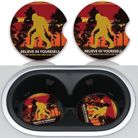 Believe in Yourself Anti-Slip Rubber Car Cup Mat with A Finger Notch - 2 Pack Absorbent Drinks Coasters for Women's Interior