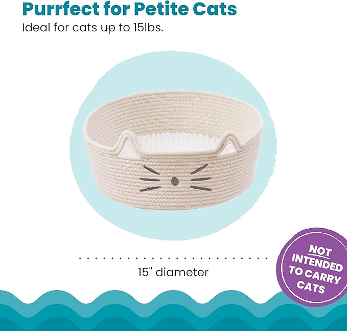 Catstages Bed & Basket Retreat 2-in-1 Cat Bed with Removable Cushion, Plush, Cotton Rope, White