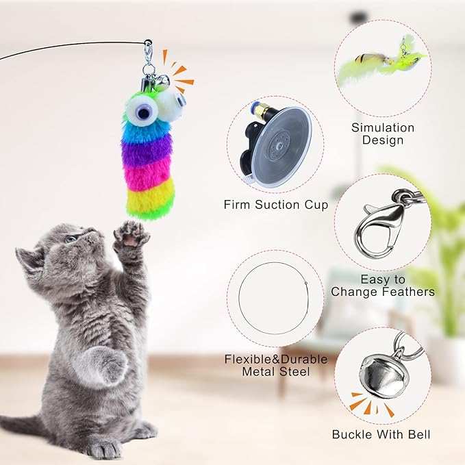 Interactive Bird Simulation Cat Toy Set Suction Cup Cat Wand Toy for Indoor Cats Suitable for Kitten to Play Exercise