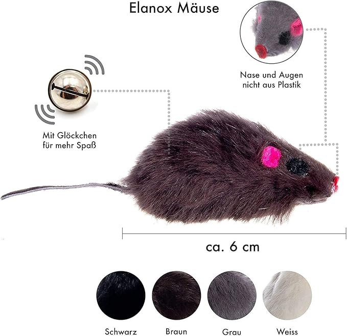 Set of 10 Toy mice 10 Pieces with Bell and Without Plastic Parts Outside (Eyes, Nose) I Soaked in Catnip Cat Toy