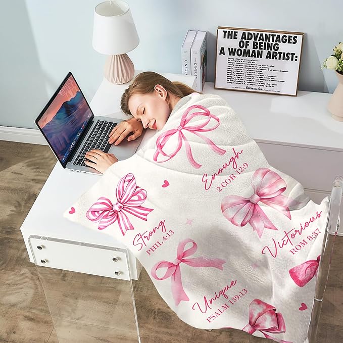 Christian Gifts for Women, God Says I Am Throw Blanket 80"X60", Inspirational Religious Birthday Gifts for Coquette Pink Bow Bible Verse Blanket, Christian Faith Jesus God Prayer Gift for Christmas