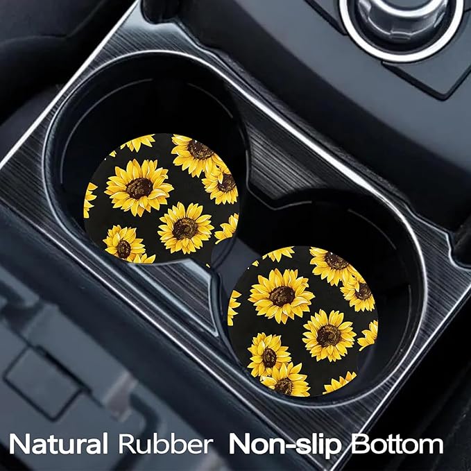 Car Coasters for Cup Holders,2 Pack Sunflowers Leopard Car Cup Holder Coasters,2.75" Universal Size Anti Slip Rubber Mat,Sunflowers Gifts for Women,Mom,Her,Wife,Girlfriend