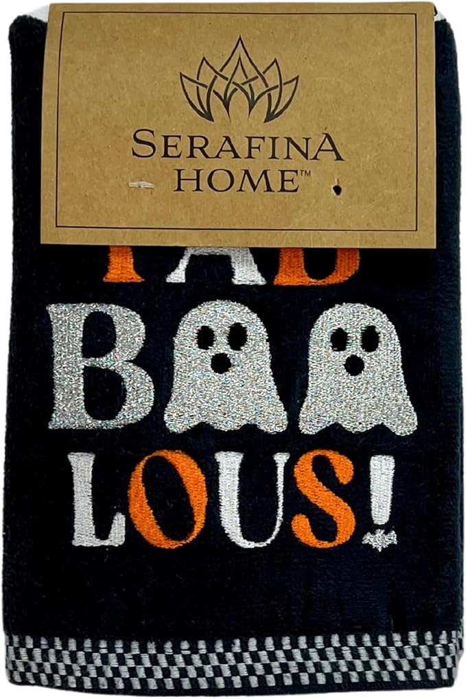 Halloween Bathroom Hand Towels Set of 2-16” x 25” Embroidered Ghost Faboolous Design- Decorative Seasonal Holiday Bath Decor