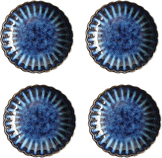 3.5 Inches Flower Shape Ceramic Sauce Dish,Mini Side Seasoning Dish,Condiment Dishes/Sushi Soy Dipping Bowl,Snack Serving Dishes,Porcelain Small Saucer Set(Set of 4)