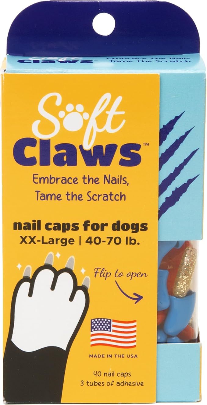 Soft Claws Nail Caps for Dogs with Non-Slip Design Made in USA - 40 Dog Nail Covers for Long-Lasting Protection of Floors and Furniture - Fourth of July (Red, Blue & Gold Sparkle), XXL