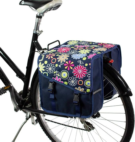 BikyBag Classic CS - Bike Double Bag, Fashion & Colorful Bicycle Panniers (Pink Daisy)