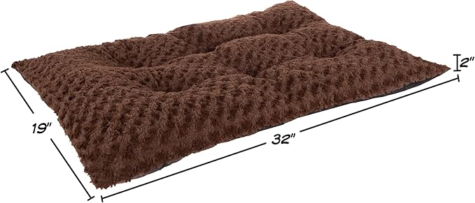 PETMAKER Pet Bed – 32x19 Dog Pillow and Crate Pad with Faux Fur Sleep Surface and Non-Slip Bottom – Machine Washable Dog Bed (Brown)