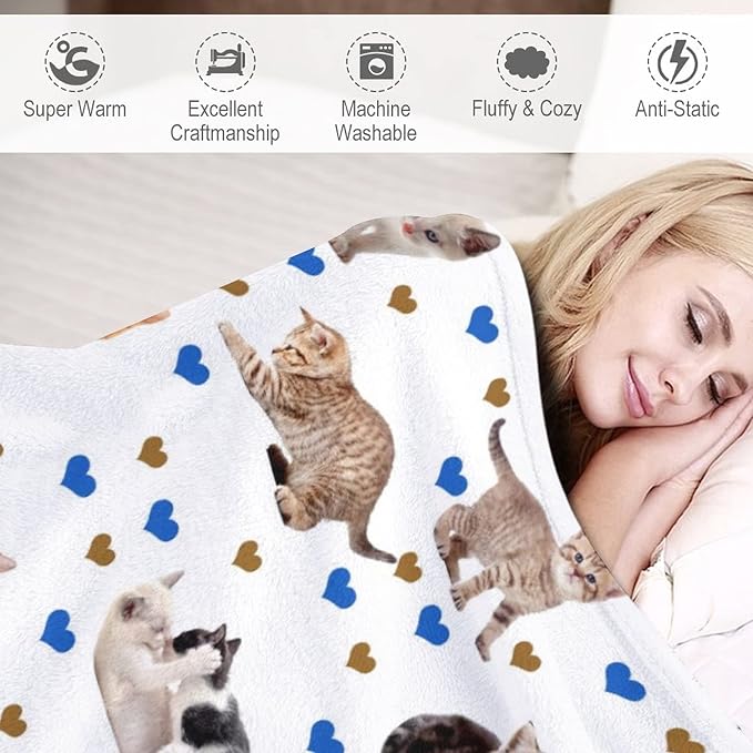 Cute Cat Blanket Soft Cozy Flannel Cat Throw Blankets Kids Adults for Bedding Bedroom Living Rooms Sofa Full Season Gifts 80"x60"