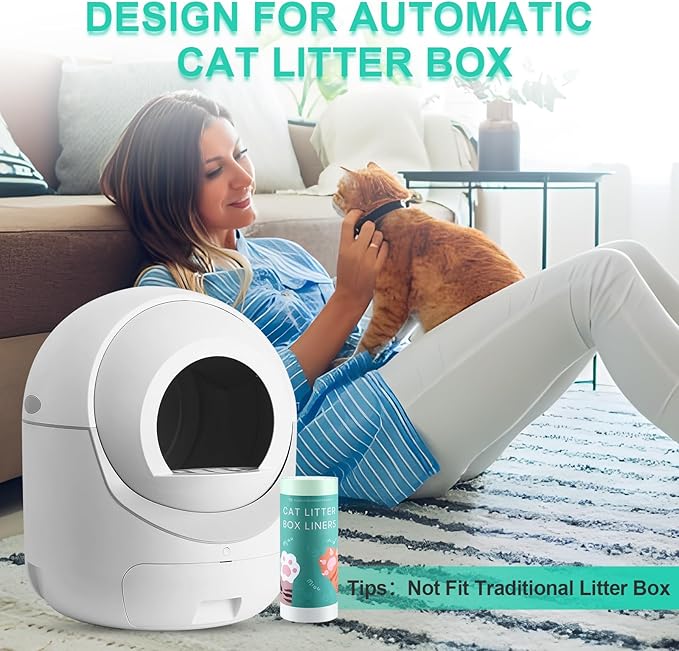 60 Count Self Cleaning Litter Box Bag Liners Compatible with Cleanpethome, Drawstring Heavy Duty Cat Litter Trash Bags Refill Waste Bags for Automatic Cat Litter Box -25" x 11"