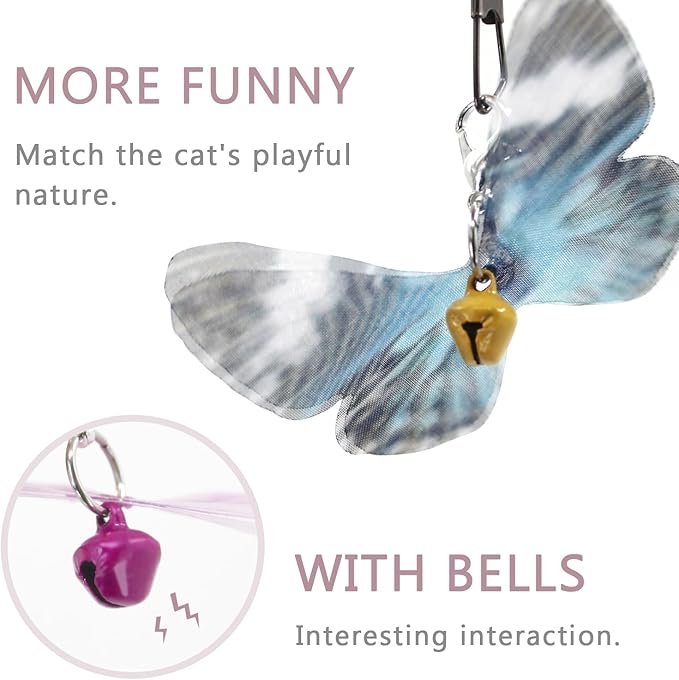 SONGWAY Cat Butterfly Toys - 13 Pieces Cat Toy Set, Retractable Cat Wand Toy with Replacement Refills with Bell, Interactive Cat Toys for Indoor Cats Kittens