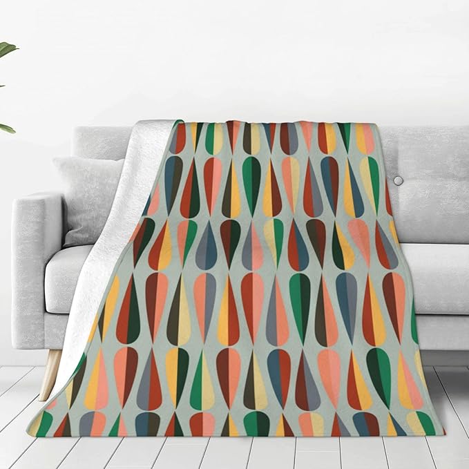 Mid Century Retro Abstract Throw Blanket Soft Cozy Plush Warm Fleece Blanket for Sofa Couch Bed 60"X50"