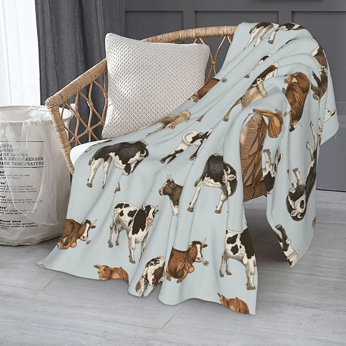 Cow Blanket Throw 80"X60", Cozy Lightweight Plush Cow Print Blanket, Gifts for Kids Adults