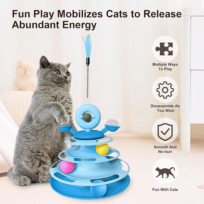 Interactive Cat Toy Kitten Toys Cat Toys with Catnip Balls Cat Toys for Indoor Cats Cat Ball Toy Cat Toys for Bored Indoor Adult Cats Blue