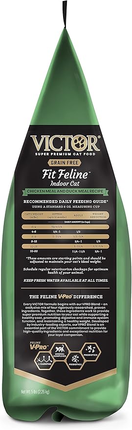 Victor Super Premium Cat Food – Grain Free Fit Feline - Dry Cat Food for Indoor Cats - for All Breeds and All Life Stages from Kitten to Adult, 15lb