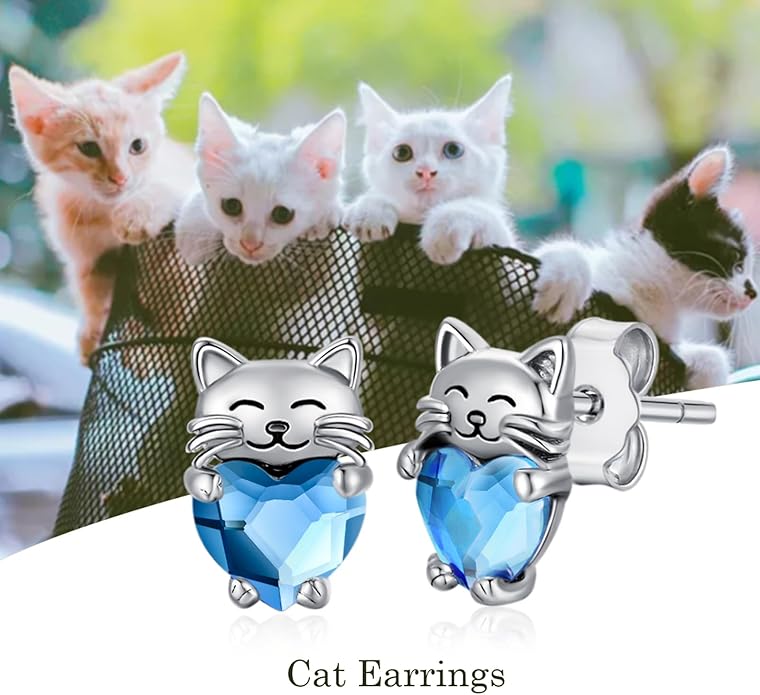 925 Sterling Silver Cat Earrings Cute Animal Kitten Stud Earrings cat Jewelry Gifts for Women Girls Hypoallergenic Earrings for Sensitive Ears