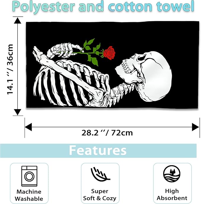 Vintage Skull 2 Pack Hand Bath Towel,Rose Flower Fingertip Towel Bathtub Decorative Bath Towel Bathroom Kitchen Towel Set Highly Absorbent SPA Gym Towels 14x28 Inch