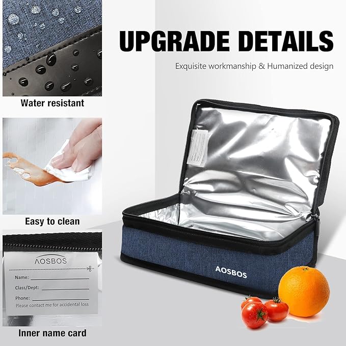 Aosbos Small Lunch Bag, Blue, Unisex, Portable Mini Cooler, Insulated Thermal Bag for Men and Women