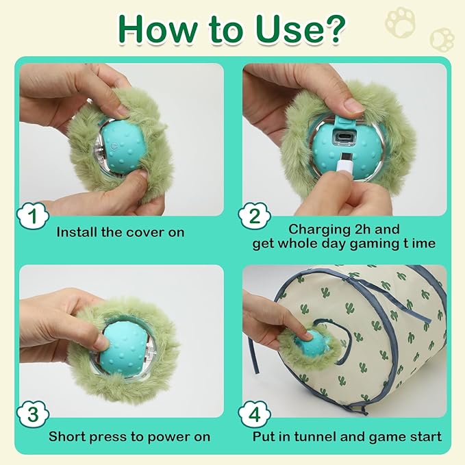 Interactive Cat Toys Ball for Indoor Cats Fast Rolling in Tunnel, Motion Activate Cat Toy with Chirping, Hide and Seek Mouse Catching Toy (Green)