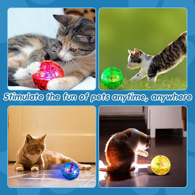 Frienda 4 Pieces Ghost Hunting Cat Ball Motion Light Up Cat Balls LED Motion Activated Cat Ball Motion Light Up Cat Dog Interactive Toys Pet Glowing Mini Running Exercise Ball Toys (Multicolored)