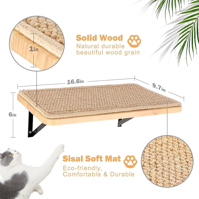 Cat Wall Shelves Stairs Cat Wall Furniture Mounted, 2PCS Cat Shelves & 2PCS 4 Steps Wall Climbing Shelves Scratching Perches for Sleeping, Playing, Climbing