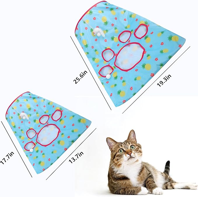 Cat Tunnel Bag Kitty Collapsible Tunnel Toy Crinkle Sack Bag Pet Interactive Cat Cave Toy with 1 Little Mouse & 3 Toy Ball Green M
