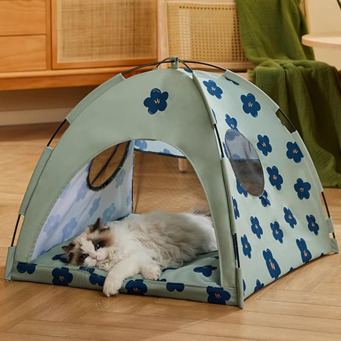 Cat Fairytale Bed, Cute Semi-Enclosed Ventilated Indoor Decoration House with Shade Cover for All Seasons (Pink,Large)