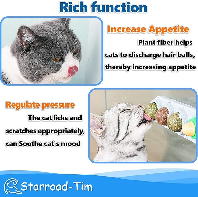 Catnip Balls Catnip Toy for Cats Rotatable Edible Balls Natural Healthy Self-Adhesive Catnip Edible Balls (White)