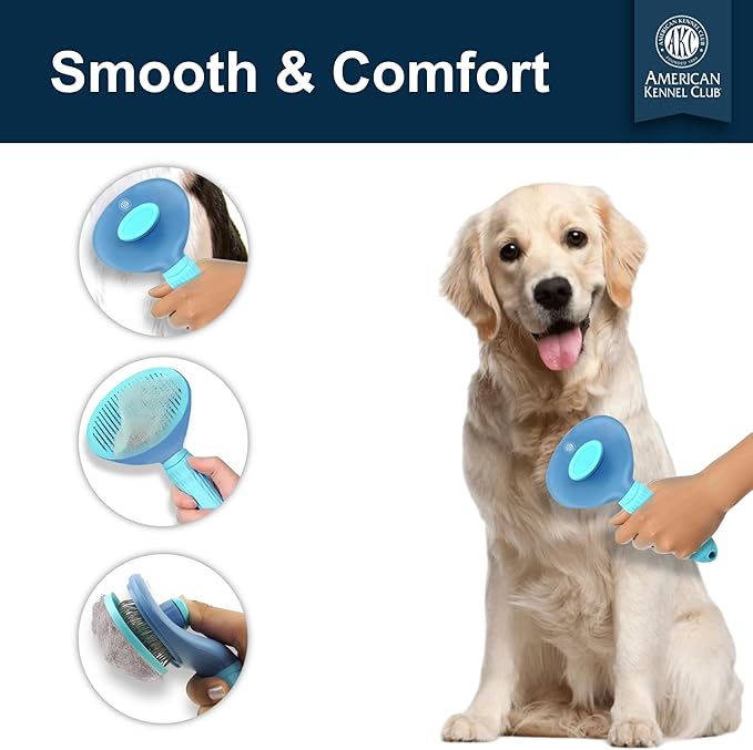 American Kennel Club AKC Self-Cleaning Pet Grooming Slicker Brush for Cats and Dogs, All Breeds and Coat Types