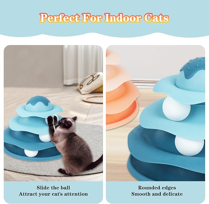 Cat Ball Track Toy,Interactive Cat Toy, Engaging Fun for Indoor Cats, Multi-Layer Design, Ice Cream Structure,Detachable and Easy to Clean (Green)
