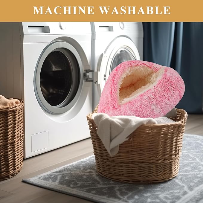 Dog Beds for Small Dogs, Cat Bed Cave, Washable Cute Cat Bed, Cozy Nook Pet Bed for Dogs or Cats, Anti-Slip Puppy Bed Fits up to 5 lbs Pets(Pink, 16" x 16")