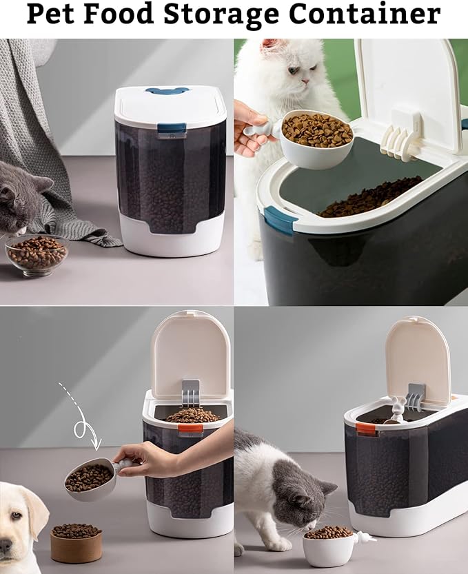 BNOSDM Large Airtight Cat Food Storage Container for Pet Dog Foods Storage Bins with Scooper Translucent Plastic Pets Dogs Cats Birds Dry Feed Dispenser, Kitchen Rice Cereal Flour 12 lb