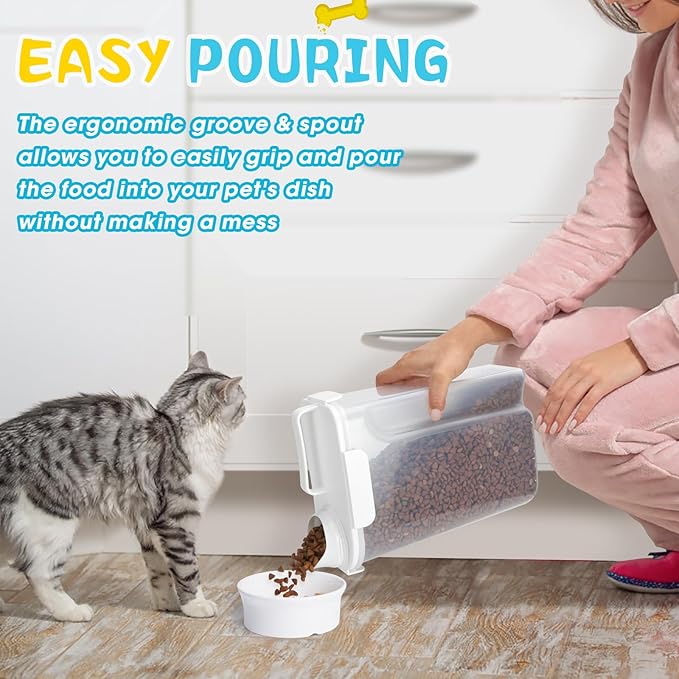 TBMax Dog Food Storage Container 5-7 lbs, Airtight Cat Food Container with Larger Spout & Measuring Cup, Portable Pet Food Storage Dispenser for Small Animal Kibble Storage, Bird Seed Container