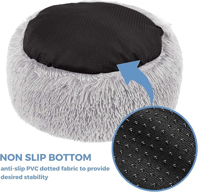 Round Donut Cat and Dog Cushion Bed, Pet Bed for Cats or Small Dogs, Anti-Slip & Water-Resistant Bottom, Super Soft Durable Fabric Pet Beds, Washable Luxury Cat & Dog Bed Light Grey 19.7'