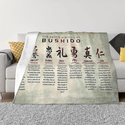 Samurai Bushido Blanket Japanese Gifts Seven Virtues Throw Blanket Super Warm Soft Plush Lightweight Fleece Flannel Japan Decor Blanket for Women Men Girls Boys for Couch Sofa Bedding 60"X50"