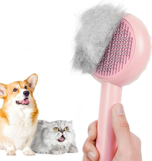 HICC GROOM! Pet Grooming Brush for Cats and Dogs, Self-Cleaning Sliker Brush, Pink