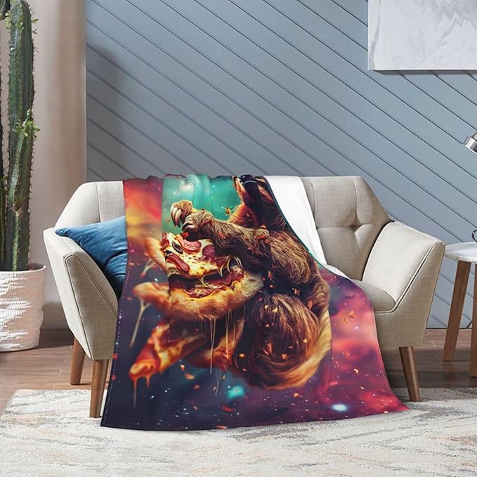 Sloth Pizza Throw Blanket - Funny Sloth Stuff Decor, Cozy Flannel Fleece Soft Plush Fuzzy Warm, Lightweight Bedding for Women & Girls, 50"X40"