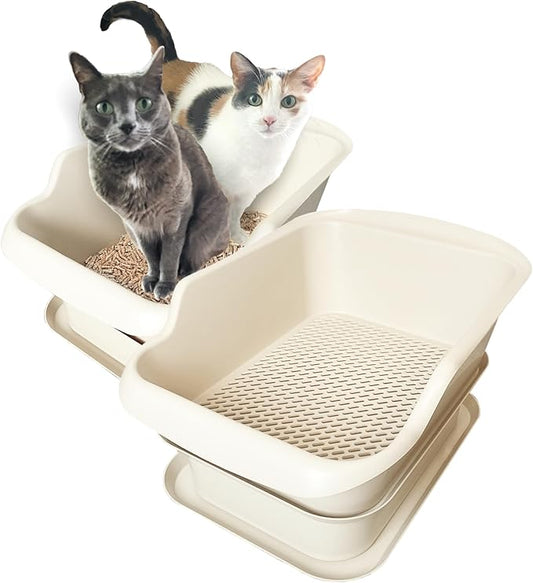 2-Pack Mr. Catman Cat Sifting Litter Box for Pine Pellets with Sifter Pan & Extra-Large 7-Day Waste Storage Tray, Sifting Cat Litter Box -Sturdy & Non-Stick, Easy Clean, Odor Control, Anti-Leakage
