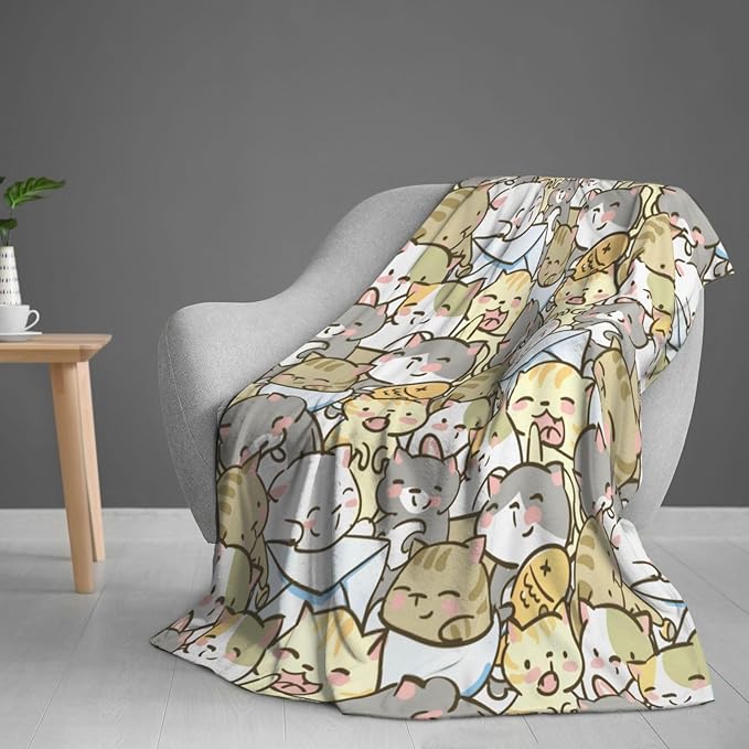 Cute Cats Print Blanket Throw 80"x60", Plush Flannel Blankets with Cats On It, Gifts for Kids Adults Cat Lovers People