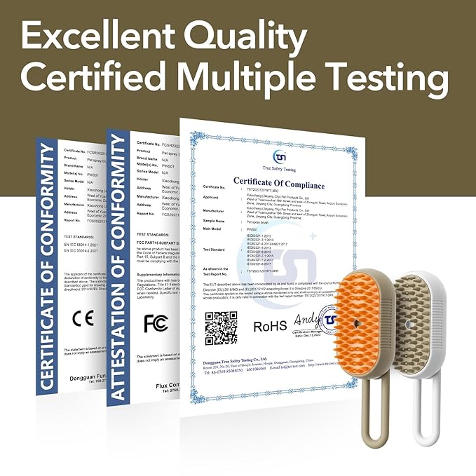 2nd Generation 3-in-1 Cat Steam Brush for Shedding, Pet Hair Removal Comb with Water Tank, Spray Cat Brush for Pet Grooming, Steamy Cat Brush for indoor Haired Cats, Dogs and Rabbits (Khaqi)