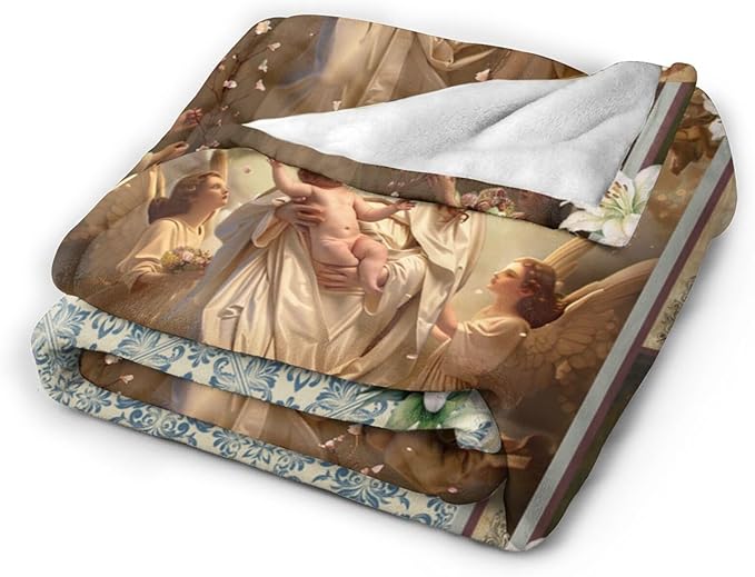 Virgin Mary Blanket for Woman Retro Christian Throw Blanket Religious Virgin Mary Decor Stuff Merch Cozy Flannel Fleece Fuzzy Warm Soft Plush Lightweight Bedding Virgin Mary Gifts for Girls 50"X40"
