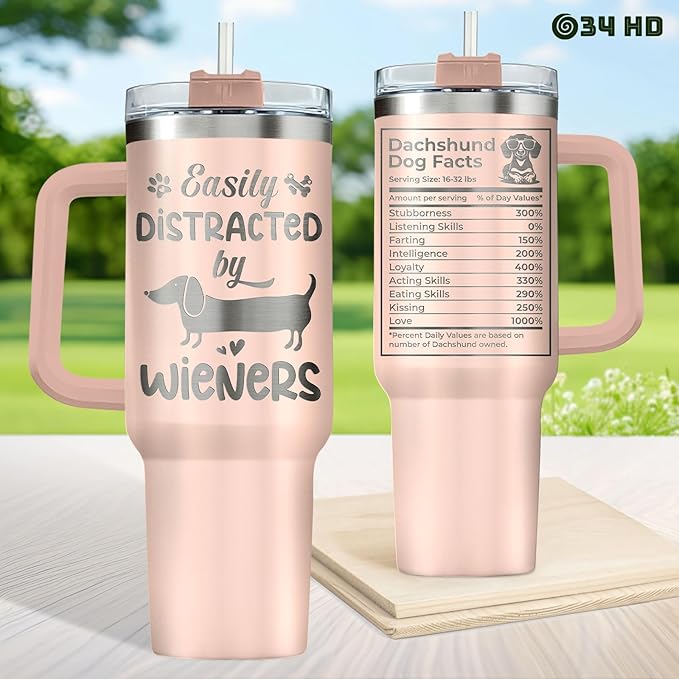 34HD 40oz Dachshund Mom Tumbler with Handle and Straw, Vacuum Insulated Doxie Coffee Mug with Lid, Birthday Gifts for Weiner Owners, Funny Gifts for Dog Mom Mothers Day Women