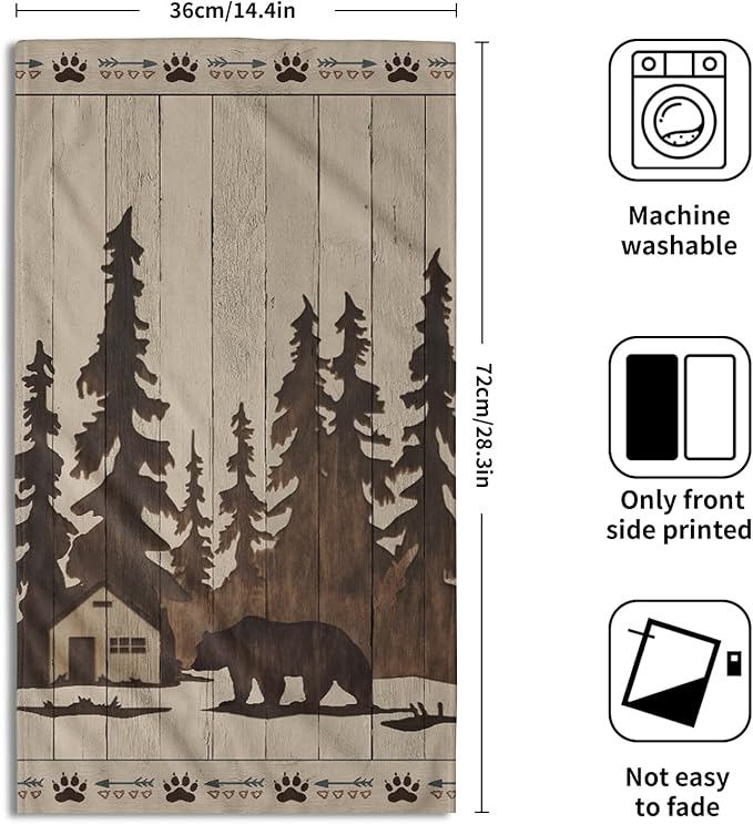 Brown Bear Hand Towels Forest Cabin Bath Fingertip Towels Set of 2 Soft Guest Face Towel Bathroom Decoration Thin Kitchen Tea Dish Towels