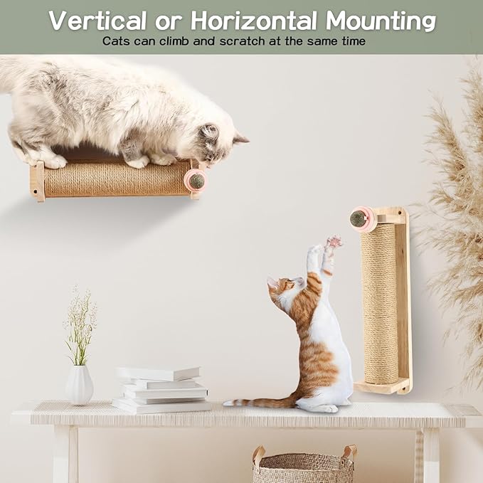 Cat Scratching Post with Catnip Ball Wall Mounted Interactive Scratcher Tower for Healthy Clawing Promotes Natural Scratching Behavior Keeps Cats Entertained