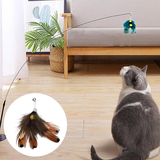 10 Pieces Cat Insect Feather Toys Replacement Cat Toy Wand Refills Interactive Cat Teaser Wand Attachments with Bell for Cat Toys