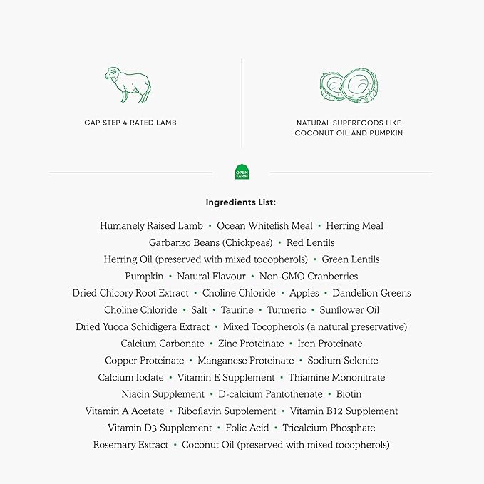 Open Farm Pasture-Raised Lamb Grain-Free Dry Cat Food, Humanely Raised Lamb Recipe with Non-GMO Superfoods and No Artificial Flavors or Preservatives, 2 lbs